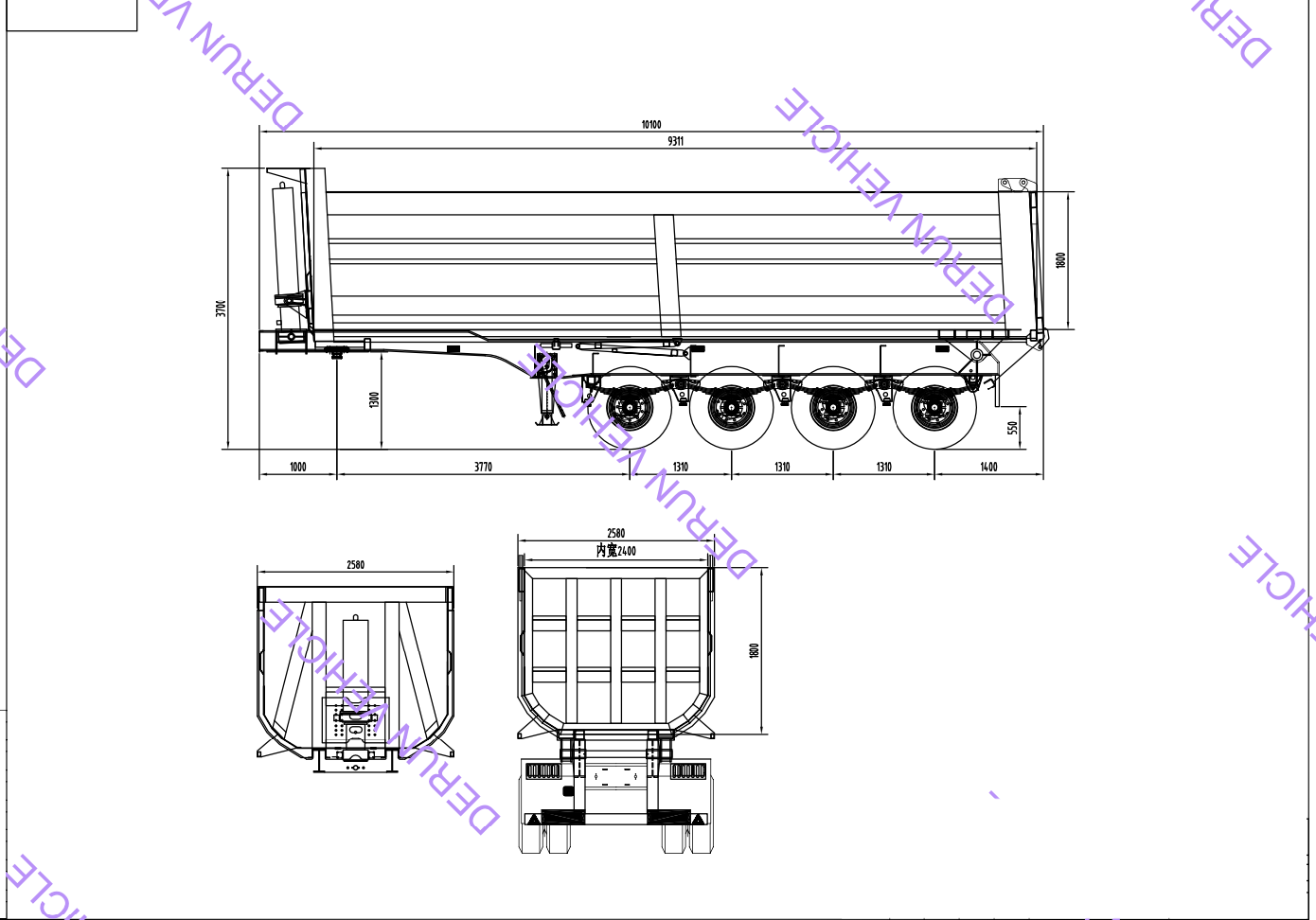 Ang pagguhit ng likurang dump semi trailer