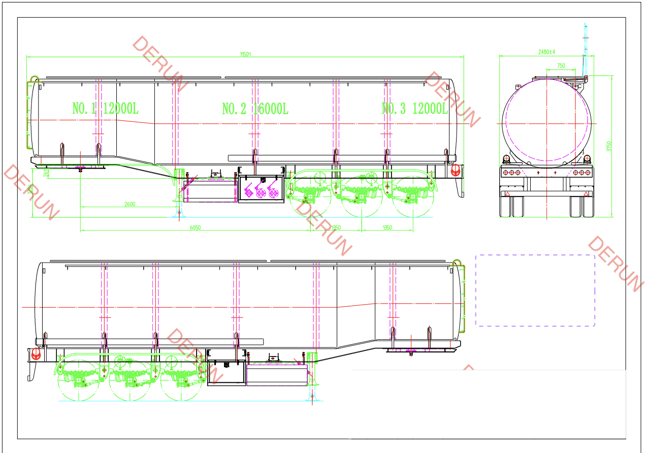 Pagguhit ng 3 axle oil tank semi trailer