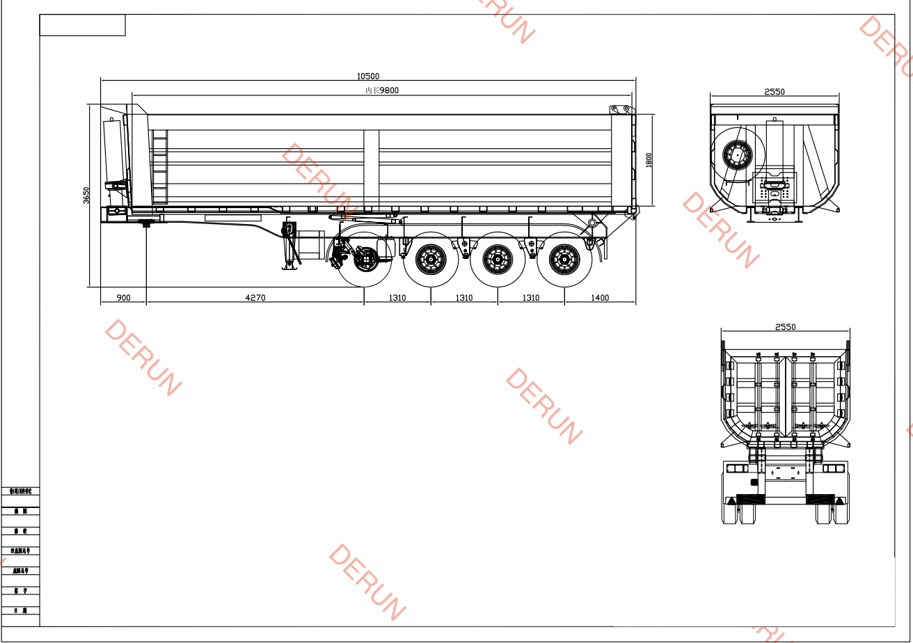 Pagguhit ng 4 Axle U Type Rear Dump Semi Trailer