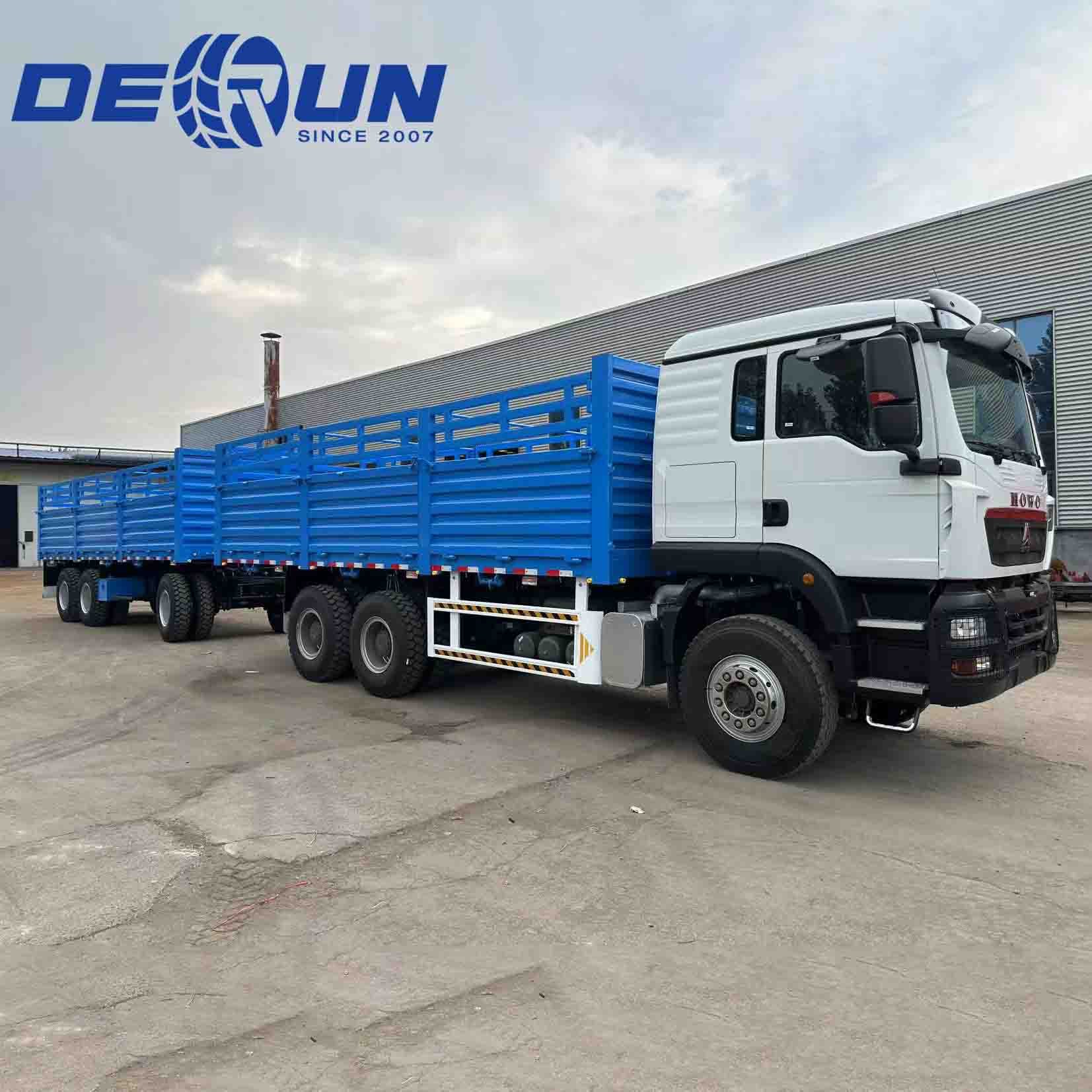 Sinotruk Howo TX 6x4 Fence Cargo Truck na may 3 Axle Drawbar Trailer